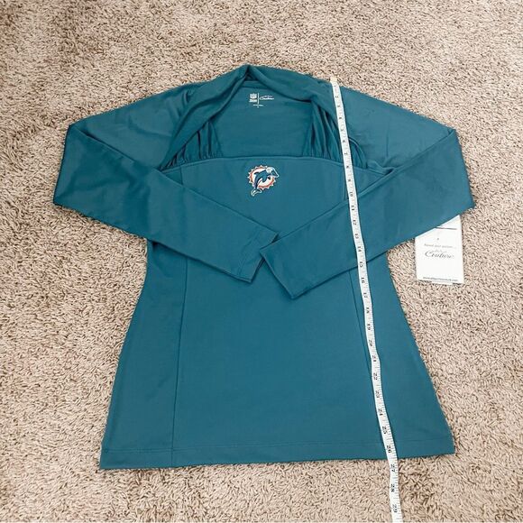 NFL All Sports Couture Aqua Blue Miami Dolphins Ruched Neck Top SZ L BNWT - Picture 7 of 10
